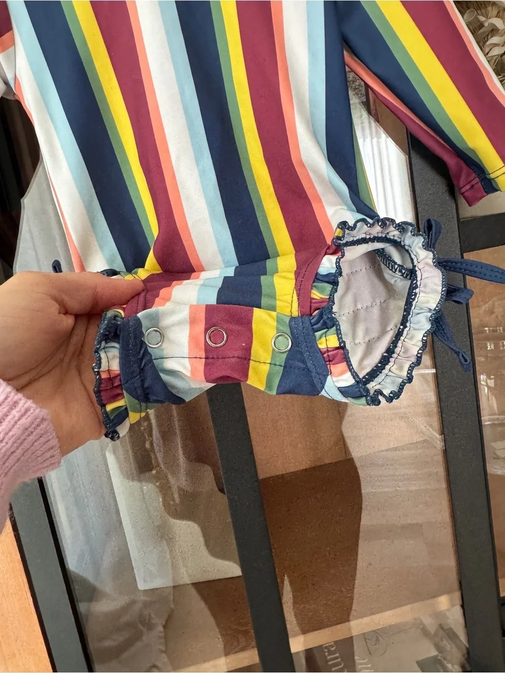 Rufflebutts baby girl rashguard swimsuit long sleeve one piece striped zipper